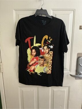 TLC Black Short Sleeve Tee with Multicolor Band Art